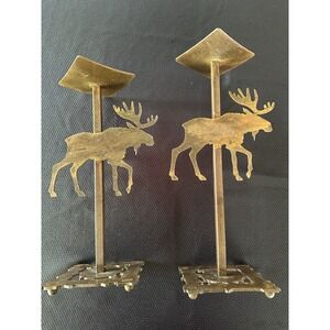 Heavy Custom Iron Rustic Moose Candle Holders Lakehouse Cabin Nature Decor (2)